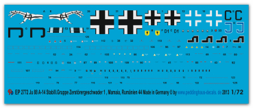 Peddinghaus-Decals 1/72 2772 Ju 88 A-14 Stab/II Gruppe Zerstörergeschwader 1