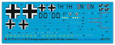 Peddinghaus-Decals 1/72 2779 He 111 H-3 5./KG 26 Norwegen notgelandet in Narvik 1940