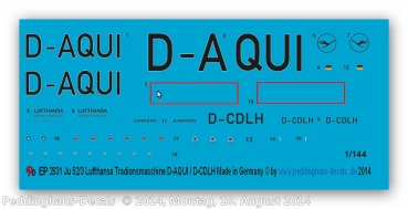 Peddinghaus-Decals 1:144  2831 Ju52/3m german Lufthansa tradionalplane D-AQUI