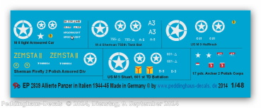 Peddinghaus-Decals 1:48 2839 Markings for alliert tanks in Italy 1944-45