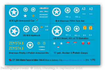 Peddinghaus-Decals 1:72 2840  Beschriftungen für alliierte Panzer in Italien 1944-45