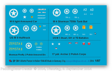 Peddinghaus 1/87 2841 Markings for alliiert tanks in Italy 1944-45