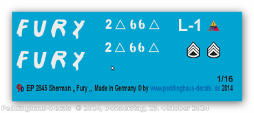 Peddinghaus-Decals 1:16  2845 Fury Sherman M4 E8 movietank