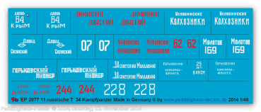 Peddinghaus-Decals 1:48 2877 markings for 11 russsian  T 34 tanks