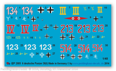 Peddinghaus-Decals 1:48 2885 german tank markings for 38 (t)