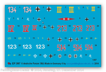 Peddinghaus 1/87 2887 german tank markings for 38 (t)
