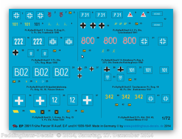 Peddinghaus-Decals 1:72  2891 Frühe Panzer III 1939-41