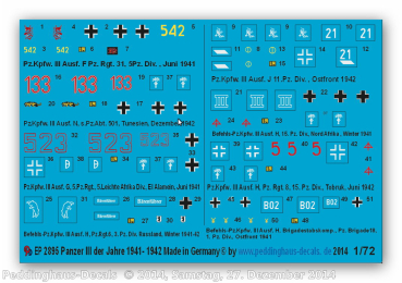Peddinghaus-Decals 1:72  2895 Beschriftungen für Panzer III der Jahre 1941-42