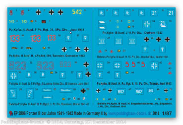 Peddinghaus 1/87 2896 markings for german mark III tanks 1941-1942