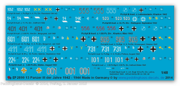Peddinghaus-Decals 1:48 2899 markings for 13 late Panzer III of 1942-1944