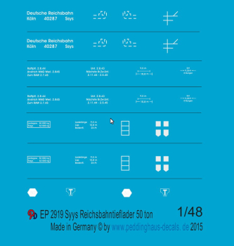 Peddinghaus-Decals 1.48 2919 markings for Verlinden 50 ton Reichsbahnflat