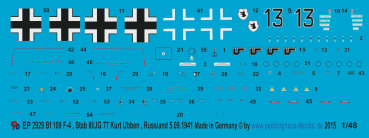 Peddinghaus-Decals 1:48 2929 Bf 109 F-4 Stab III./JG 77 Kurt Ubben, Russland 5.9.1941