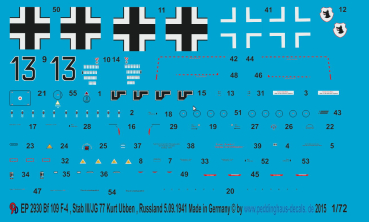 Peddinghaus-Decals 1/72  2930 Bf 109 F-4 , Stab III./JG77 Kurt Ubben, Russland, 5.9. 1941