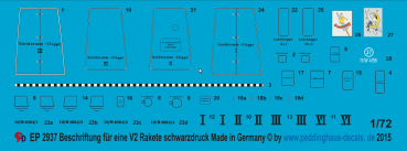 Peddinghaus-Decals 1:72  2937 Beschriftung für eine V2/A4 Rakete in schwarzdruck