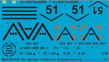 Peddinghaus-Decals 1:16  ep 2946 markings for a Abrams M1A1 HC Desert Rouges , Irak 2003