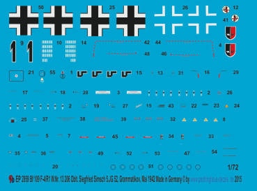 Peddinghaus-Decals 1/72  2959 Bf 109 F-4/R1 Oblt. Siegfried Simsch, 5. JG 52, Grammatikov, Mai 1942