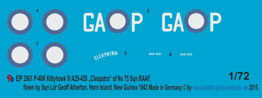 Peddinghaus-Decals 1/72  2961 P-40K Kittyhawk III "Cleopatra" No 75 Sqn RAAF, Sqn Ldr Geoff Atherton, Horn Island