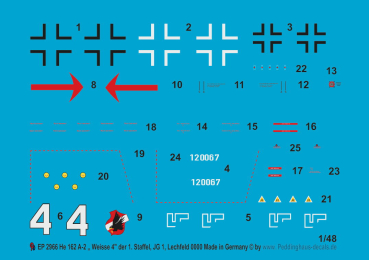 Peddinghaus-Decals 1:48 2966 He 162 A-2 " Weisse 4" der 1. Staffel des JG 1, Lechfeld 1945