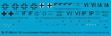 Peddinghaus-Decals 1:48 2968 He 162 4 Prototypen Varianten