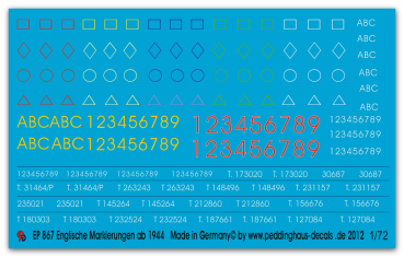 Peddinghaus-Decals 1:72 0867 Englische Panzer Kompaniezeichen und ähnliches 1944