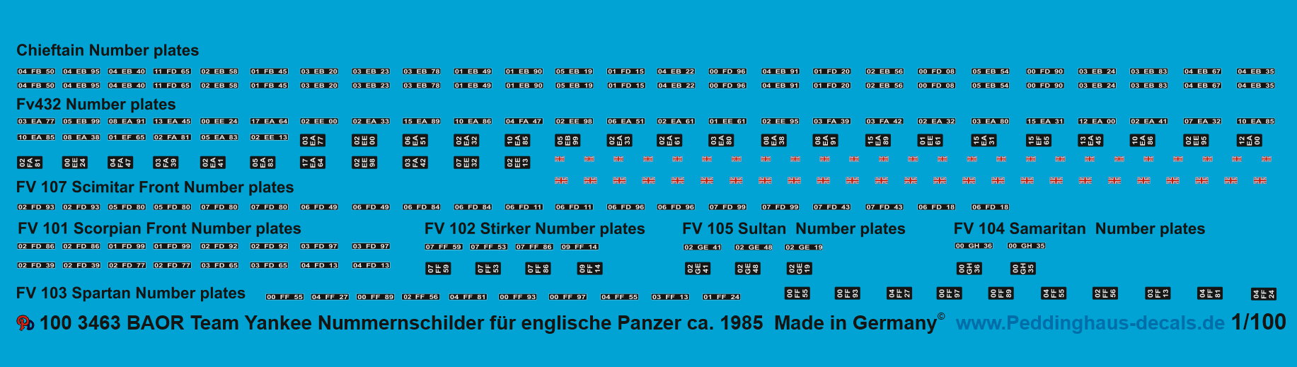 Peddinghaus Decals - Peddinghaus-Decals 1/100 3463 Team Yankee British BAOR  Nummernschilder für englische Panzer ca 1985