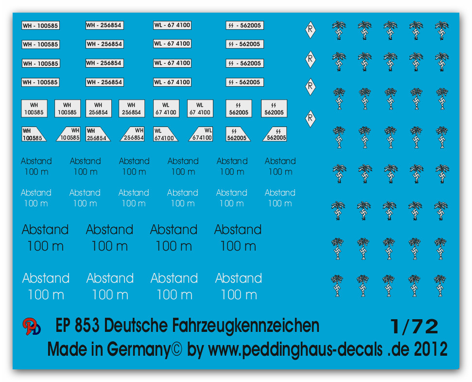 Peddinghaus-Decals 1:72 0853 Deutsche Nummernschilder