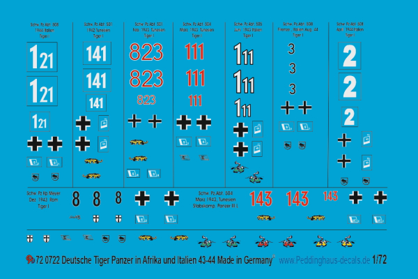 Peddinghaus-Decals 1:72 0722  Tiger I Panzer in Tunesien und Italien