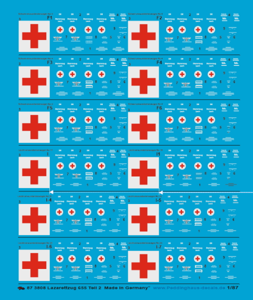 Peddinghaus-Decals 1:87 3808 Lazarettzug 655 Verwundetenwagen , 12 Wagen, weissdruck