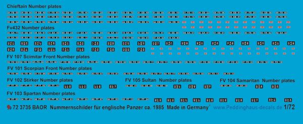 Peddinghaus-Decals 1:72 3735 BAOR Nummernschilder für englische Panzer ca 1985