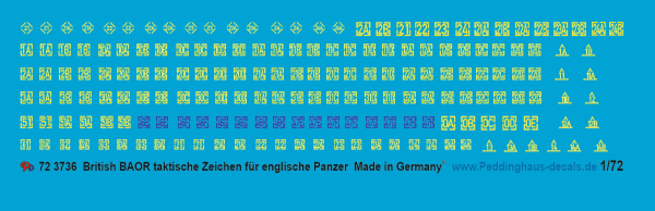 Peddinghaus-Decals 1:72 3736 BAOR taktische Zeichen für englische Panzer ca 1985