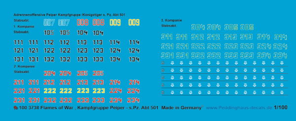Peddinghaus-Decals 1/100 3738 Kampfgruppe Peiper Ardennen Offensive s. Pz. Abt. 501
