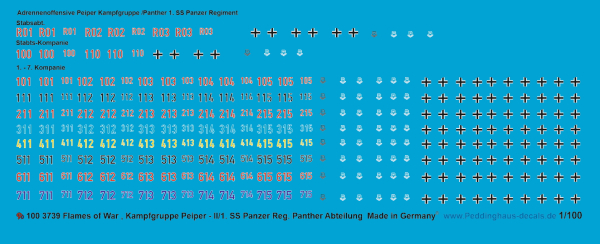 Peddinghaus-Decals 1/100 3739 Kampfgruppe Peiper Ardennen Offensive II/1. SS Panzer Regiment Panther Abteilung