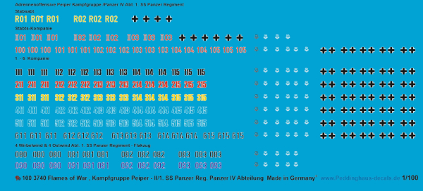 Peddinghaus-Decals 1/100 3740 Kampfgruppe Peiper Ardennen Offensive II/1. SS tank reg. Mark  IV department