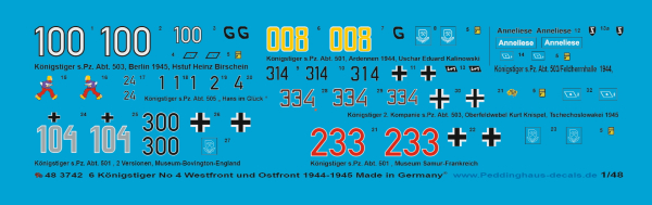 Peddinghaus-Decals 1/48 3742 6 Königstiger West und Ostfront 1944-1945