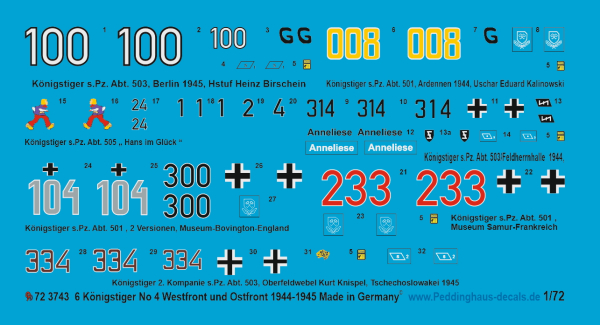 Peddinghaus-Decals 1:72 3743 6 Königstiger West und Ostfront 1944-1945