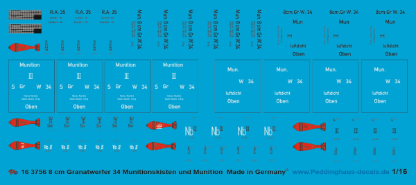 Peddinghaus-Decals 1:16 3756 8 cm Granatwerfer 34 Munitionskisten und Munition