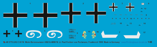 Peddinghaus-Decals 1/48 3775 LVG C.VI FA Werk-/Seriennummer 4362 & 4806/18 Lt. Paul Freiherr von Pechmann