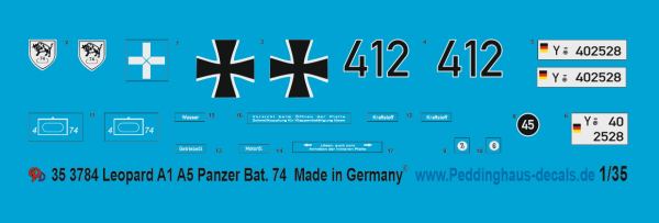 Peddinghaus-Decals 1:35 3784 Leopard A1 A5 Panzer Bat. 74
