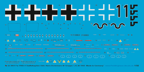 Peddinghaus-Decals 1/32 3801 FW 190 D-9 Staffelkapitän Hans Dortemann IV Gruppe / JG 26 1945