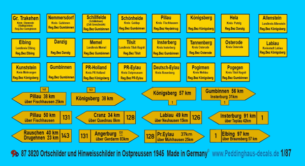 Peddinghaus-Decals 1:87 3820 Townplates and Roadsigns of Ostprussia 1945