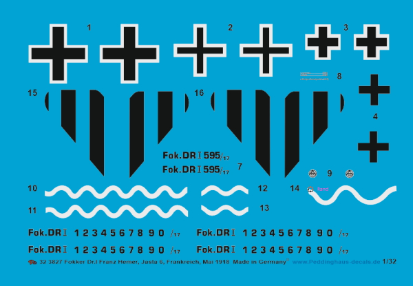 Peddinghaus-Decals 1:32 3827 Fokker Dr.I Franz Hemer, Jasta 6, Frankreich, Mai 1918