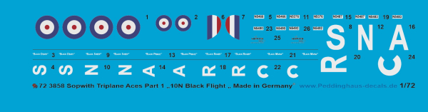 Peddinghaus-Decals 1:72 3858 Sopwith Triplane Aces Part 1 "10N Black Flight"