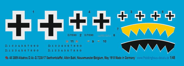 Peddinghaus-Decals 1:48 3889 Albatros D.Va -D7230/17 Seefrontstaffel, Albin Buhl, Nieuwmunster/Belgien, Mai 1918