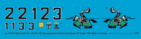 Peddinghaus-Decals 1:16 3914 Tiger II Ausf. A 1.-s.Pz. Abt. 505, Übungsgelände Ohrdruft, Deutschland, 26. August 1944