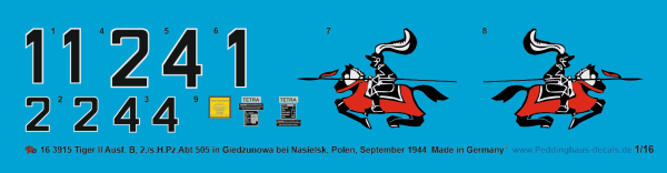Peddinghaus-Decals 1:16 3915 Tiger II Ausf. B, 2.-s.H.Pz. Abt 505 in Giedzunowo nahe Nasielsk, Polen, September 1944
