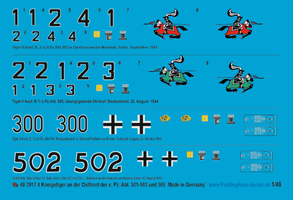 Peddinghaus-Decals 1:48 4 Königstiger an der Ostfront s. H. Pz. Abt. 501-503 und 505