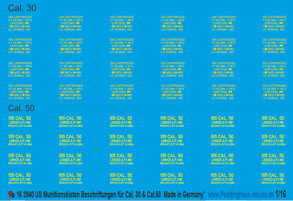 Peddinghaus-Decals 1:16 3940 US Munitionskisten Beschriftungen Cal 30 & Cal 50