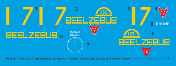 Peddinghaus-Decals 1:16 3947 Sherman M4A3 late Production, B-Comp. 4th Marine Tank Bat., Iwo Jima 1945