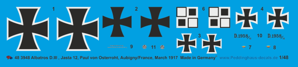 Peddinghaus-Decals 1:48 3948 Albatros D.III Edmund Nathanael, Jasta 5, Boistrancourt/France, April 1917