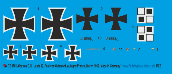 Peddinghaus-Decals 1:72 3951 Albatros D. III, Jasta 12, Paul Osterroht, Aubigny/France, March 1917